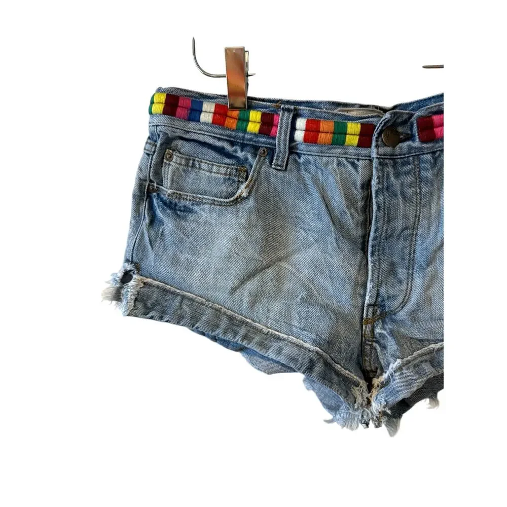 Free People Elliot Denim Short Shorts Yarn Belt Detail 27
